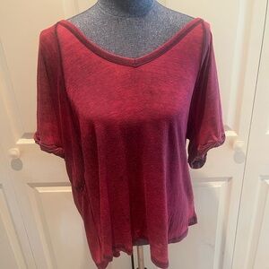 Free People We the Free Burgundy Slouchy Oversized V Neck Top